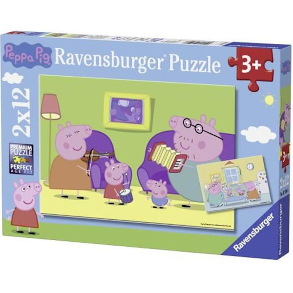 Peppa Pig pussel 2x12 bitar - Ravensburger - Set med barnpussel - Från 3 år Grön Rosa Lila