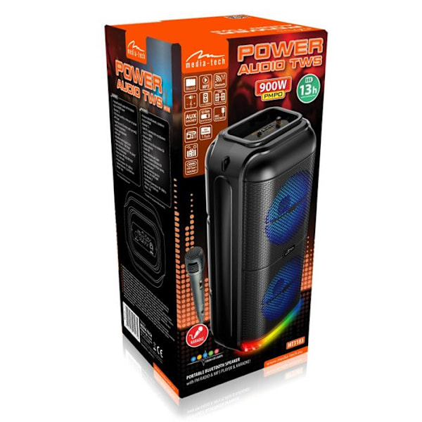 Bärbar högtalare - Media-Tech - MT3183 - Bluetooth 5.3 - 900W - KARAOKE funktion svart