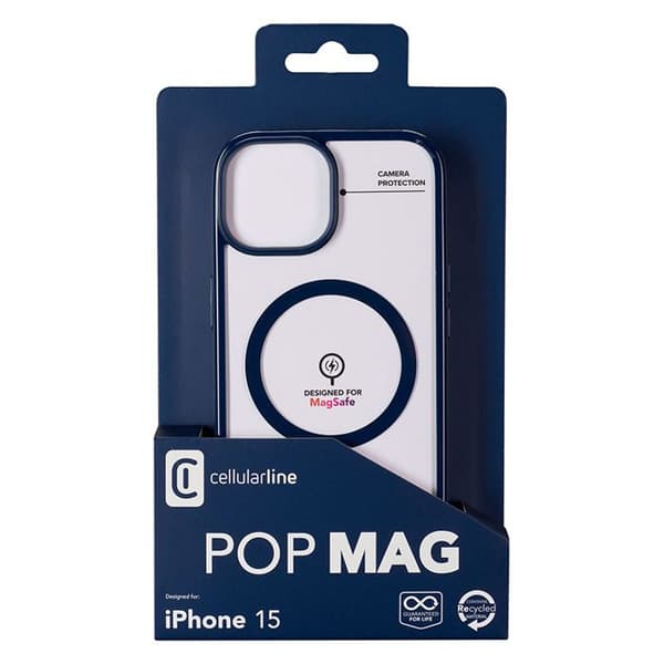 Telefonfodral - Cellularline - Pop Mag - iPhone 15 - Blå - Heltäckande skydd - MagSafe Blå