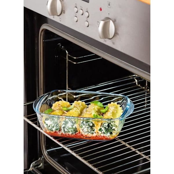 Rektangulär låda med lock - PYREX - 1451024 - 23 x 15 cm - 1,1 L - Cook & Heat - Bas i borosilikatglas klar och röd