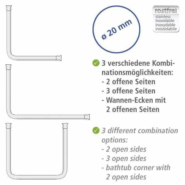 WENKO Universal vinkelduschstång, vinkelduschstång, anpassningsbar längd, fäste utan borrning, Aluminium, Ø 2 cm, Svart