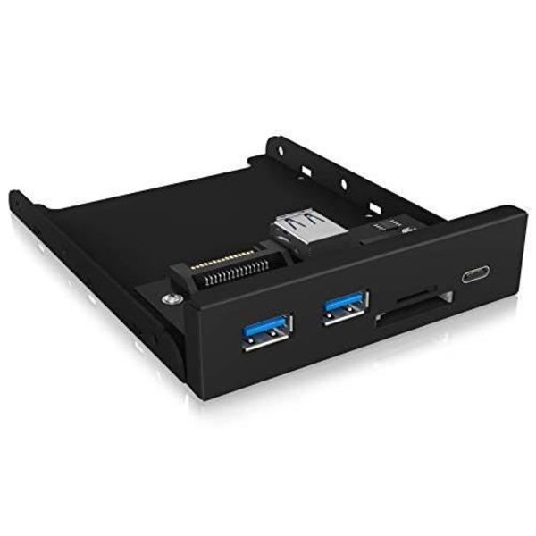 USB 3.0-hubb - ICY BOX - 1x USB-C, 2x USB-A - SD/microSD-läsare - 3,5 tum - Svart metall