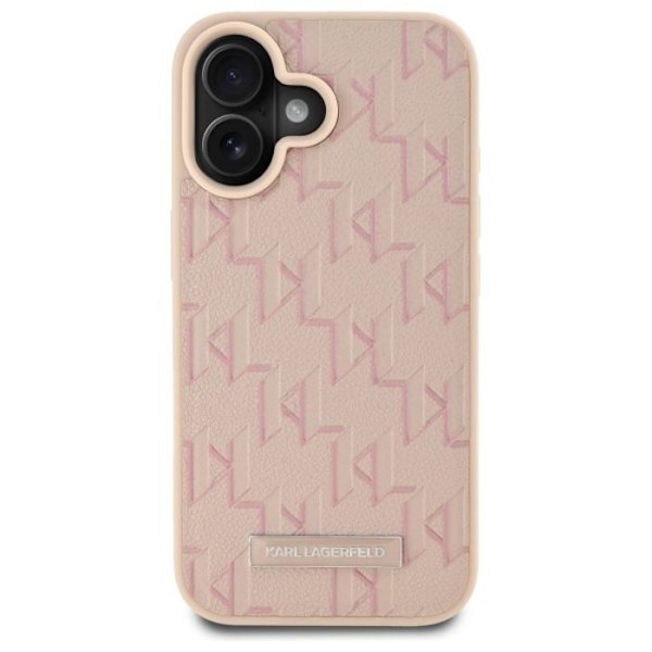 iPhone 16 Fodral - Karl Lagerfeld Läder MagSafe (KLHMP16SPKHPORPP) - Rosa Hot Stamp