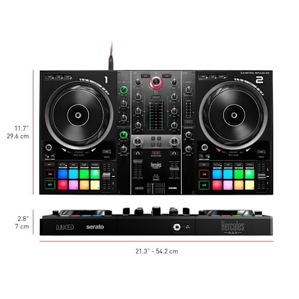 HERCULES DJCONTROL INPULSE 500 - DJ-kontroller - Integrerat ljudgränssnitt och hårdvarumixer - 16 bakgrundsbelysta kuddar (RGB) - Svart