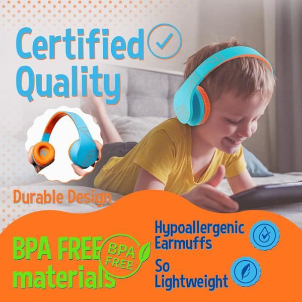 Bluetooth-hörlur för barn - PowerLocus - P2 - Volymbegränsad 85db - Fällbar - Inbyggd mikrofon Blå/O