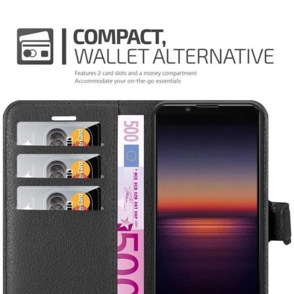 Coque - CADORABO - Sony Xperia 1 II - Syntetiskt skinn Svart - Horisontellt ställ - 3 kortfack Svart