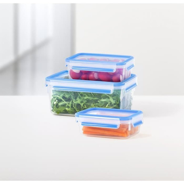 Emsa Clip&Close 508546 Rektangulär plastförvaringsbehållare 3,7 L, Perfekt konservering, 100 % lufttät, Blå Transparent