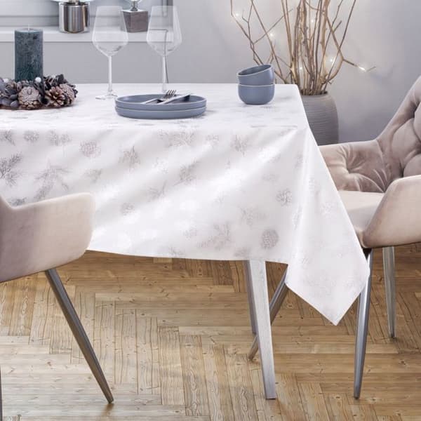 Bordduk - Vit jul - 140x260 cm - Vit silver - Glänsande effekt (lurex) silvervit