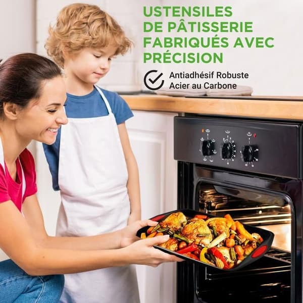 Set med 3 Bakplåtar - NutriChef - Non-stick - Bakformar i Kolstål - Silikongrepp