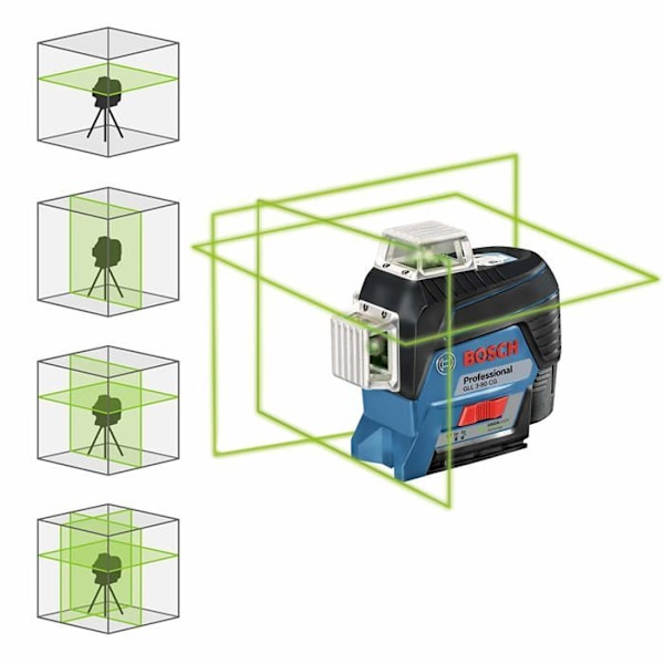 Laserlinjer - BOSCH - GLL 3-80 CG - Grön - 2 st 12V-batterier - Räckvidd 30m Grön