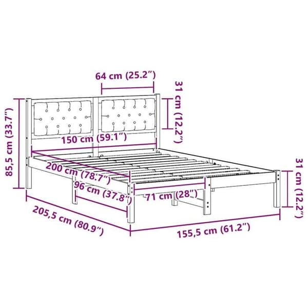 vidaXL Sängram Ljusgrå 150 x 200 cm Massivt trä 878183