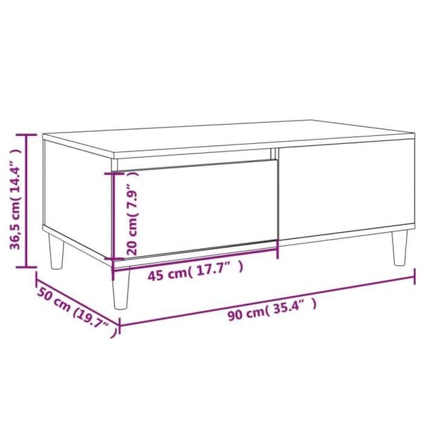vidaXL Soffbord Vit 90x50x36,5 cm Konstruerat trä 821108