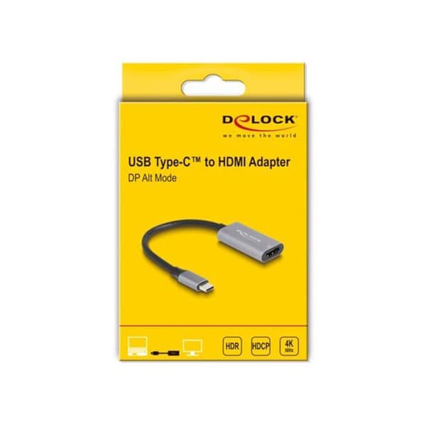 HDMI-kabel - DeLOCK - 60020 - 0,15 m - USB Type-C - Svart, Grå