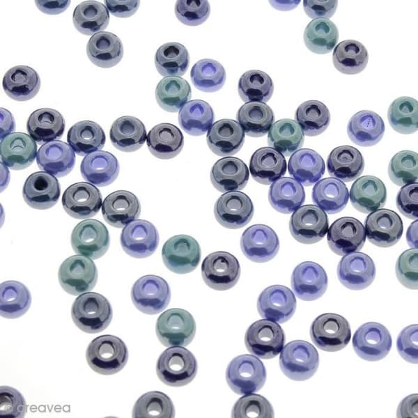 Perlor - Pärlemor - Blå Blandning - 6,7 mm - Ungefär 100 perlor - Stort hål 3 mm Blå