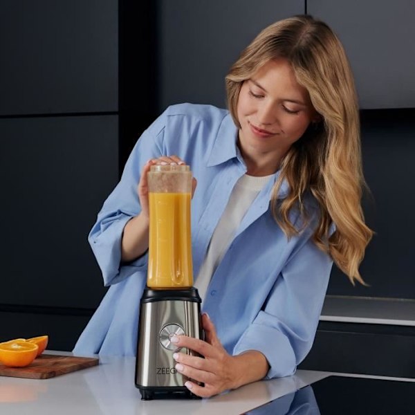 Zeegma Vitamine elektrisk mixer - 1050 W - 1 L skål - 2 x 600 ml sportflaska - BPA fri Mörkgrå