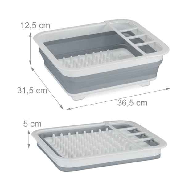 Relaxdays Fällbart avlastningsställ, fällbar bestickhållare, köksdisk, plast silikon för camping, vit grå Vit grå