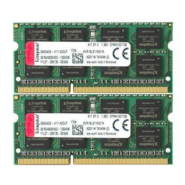 Kingston 16GB 1600MHz DDR3 Non-ECC CL11 SODIMM (sats med 2) 1,35V (KVR16LS11K2-16)