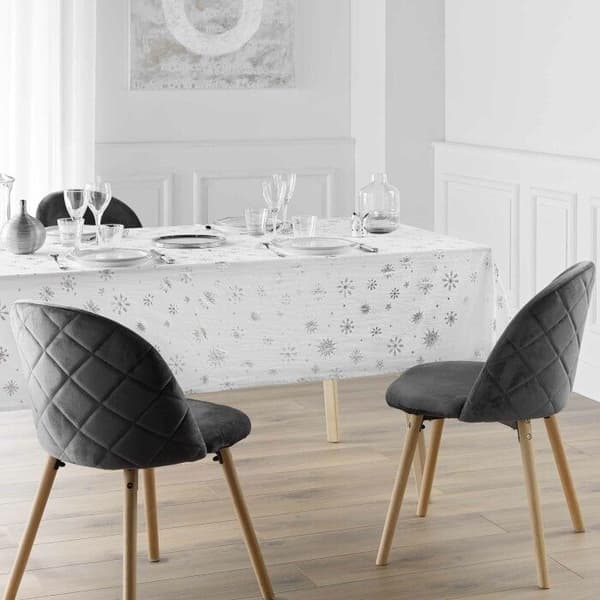 Rektangulär duk 140x240 cm mikrofiber tryckt metallisk effekt Astrelia - Vit/Silver Vit / Silver