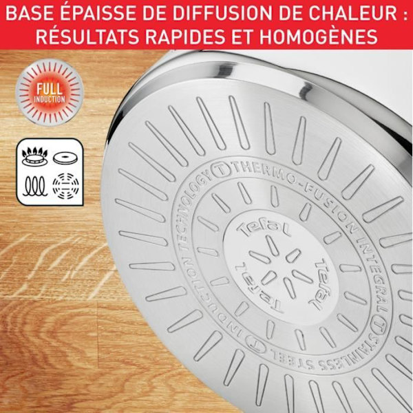 TEFAL Intuition XL Stockpot 26 L cm rostfritt stål + glaslock, Kapacitet 6,5 L, Induktion, 18/10 rostfritt stål, Robusta handtag B864 Rostfritt stål
