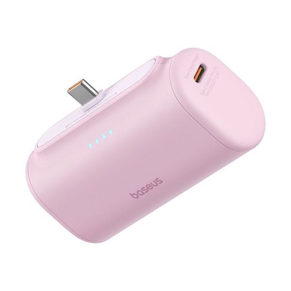 Baseus - Extern batteri (P10068306413-00) - Type-C, kompakt design, 20 W, 5 000 mAh, med Type-C-kabel - Babyrosa