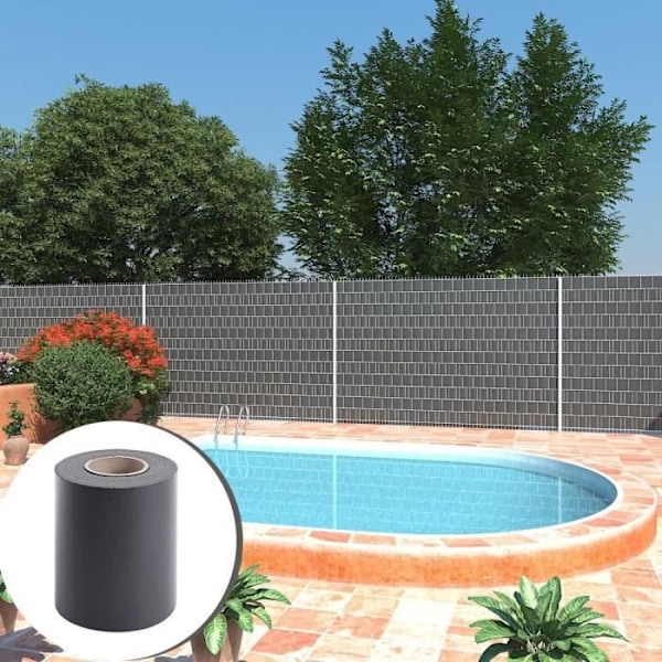 Brise-vue i PVC SONGMICS GPJ100GY med 50 anthracitfärgade monteringsklipp 100 m x 19 cm