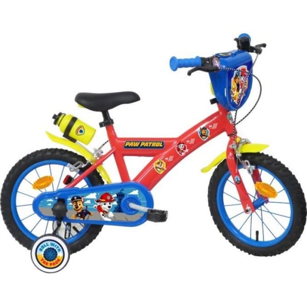 14'' Boy Paw Patrol barncykel för barn från 90 cm till 105 cm utrustad med 2 bromsar, frontplatta, avtagbara stabilisatorer!