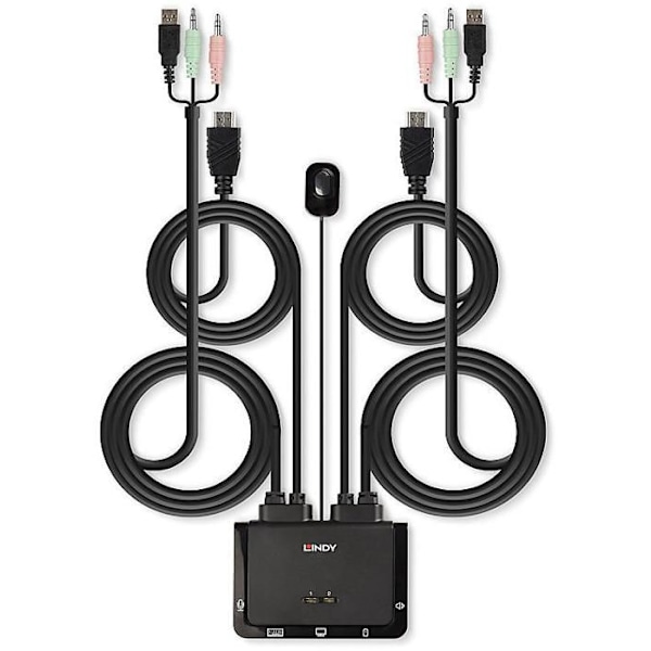 KVM-switch - Lindy - 2 portar - HDMI - USB 2.0 - 3.5 mm ljud