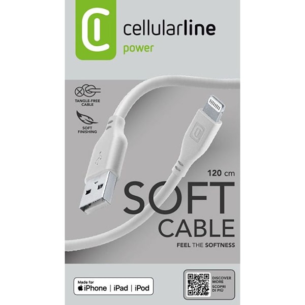 Cellularline Soft Cable - USB-A till Lightning kabel certifierad MFi 1,2 m (grå)