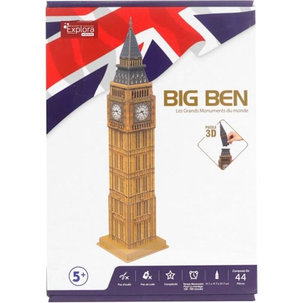 Pussel 3D - EXPLORA - Big Ben - 44 bitar - Från 5 år - Lätt att sätta ihop