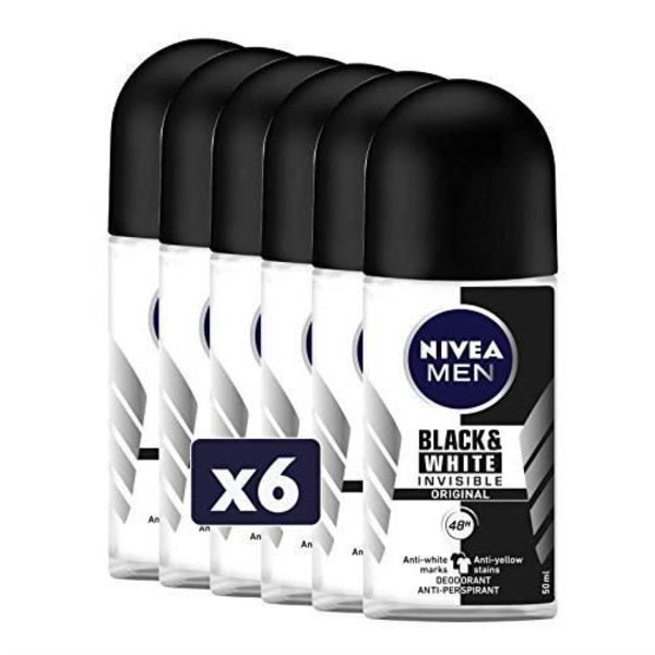 Nivea Men Black &amp; White Invisible Deodorant Roll-On, 6 x 50 ml lådor 82245