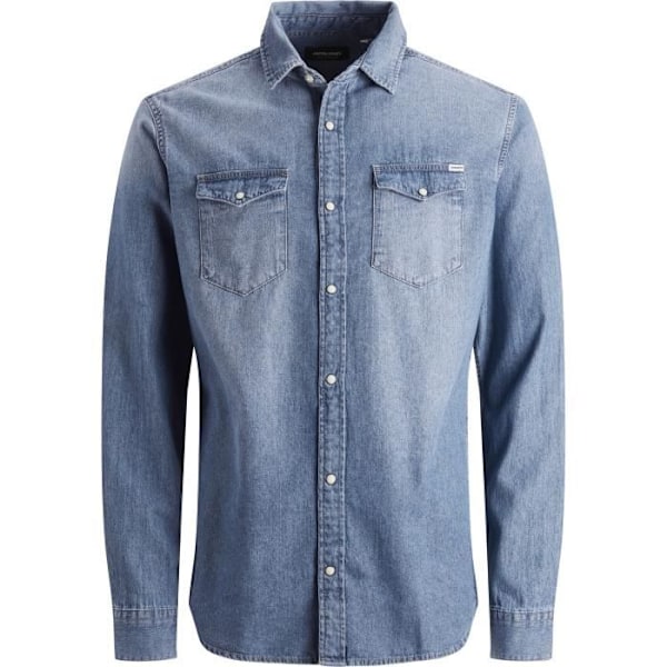 Denimskjorta herr - JACK & JONES - Medium Blue Denim - Långa ärmar - Skjortkrage - Vanlig Blå XL