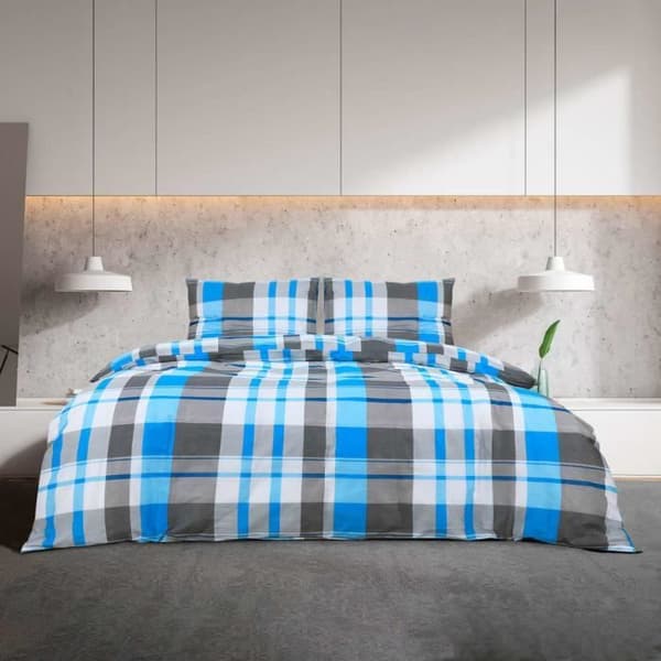 vidaXL Duvetset Blå och grå 200x220 cm Bomull 136073