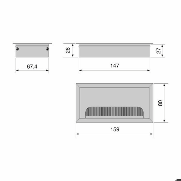 Kabelgenomföringar till Quadrum bord - EMUCA - Rektangulär - Aluminium - Matt anodiserad Matt eloxerad