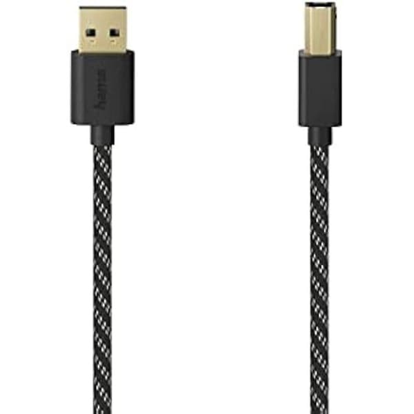USB-kabel - HAMA - A-hane till B-hane - 1,50 m - 480 Mbit/s - Textile flätad