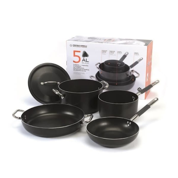 Grytor - Al-Black - Set för 3-4 personer - Aluminium - Non-stick - För alla typer av spisar Svart