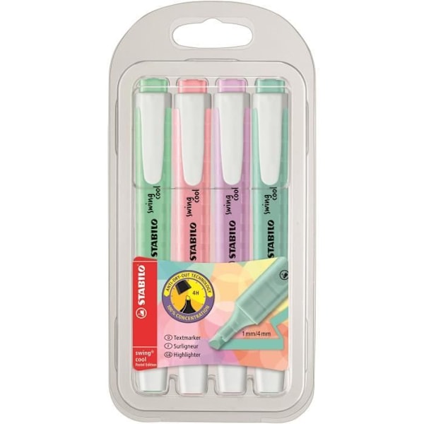 STABILO - Påse med 4 pocket highlighters - Universal vattenbaserat bläck - Pastellfärger Pastell