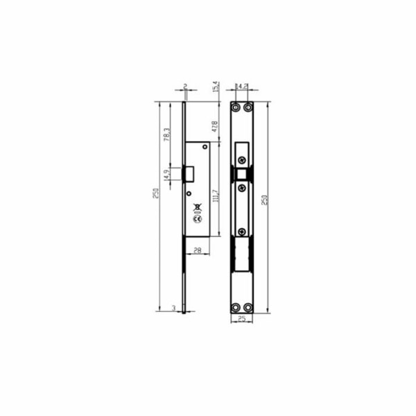 Tesa - TCP50 - Assa Abloy TCP 50 elektriskt grindlås i rostfritt stål, 50 mm ingång