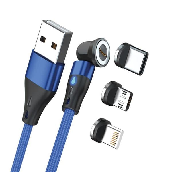 Magnetkabel - Realpower - 1 m - USB A - Blå - Adaptorer ingår