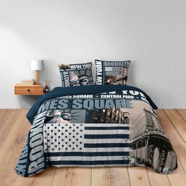 Sängöverkast 240 x 220 cm bomull 42 trådar + 2 örngott Brooklyn Blå