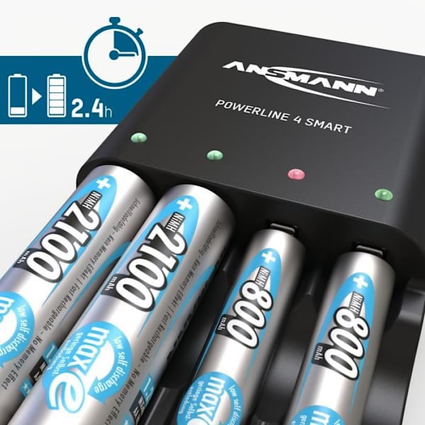 Batteriladdare - ANSMANN - Universell - Automatisk - Modus Repair - Inkl. 4x AAA 800mAh