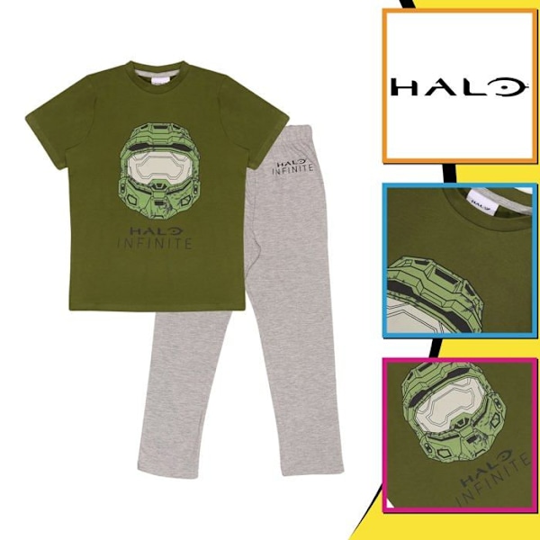 Pyjamas - nattlinne Popgear - HAL90001BLN57 - Halo Infinite Helm Jungen Long Pyjamas Set Girl's Sets Grön/gråmelerad 11-12 år gammal