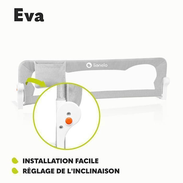 LIONELO Eva babysängstång - 150cm fallskydd - Vikbart ventilerat nät - Grå Grå Vit