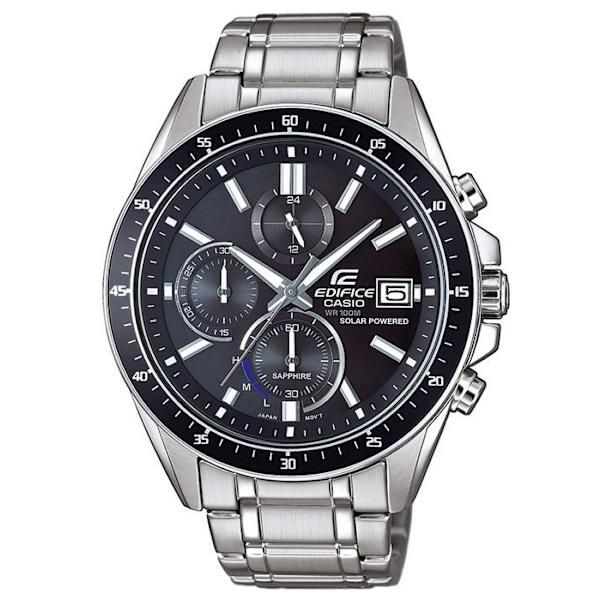 Klocka - CASIO - EDIFICE - Solenergi - Safirglas - Vattentät 10 Atm - Grå Svart silver