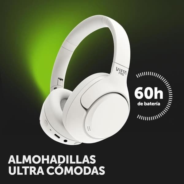 Vieta Pro Calm 2 — Hybrid Bluetooth-hörlurar med ANC, USB-C, 60h, mikrofon, Dual Pairing Vit