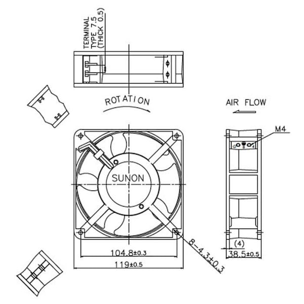 Sunon - DP201A2123HBT-S - Fläkt Fläkt 230V AC 10,8W 120x120x38mm 144,4m/h 2550U/Min 144,4m/h