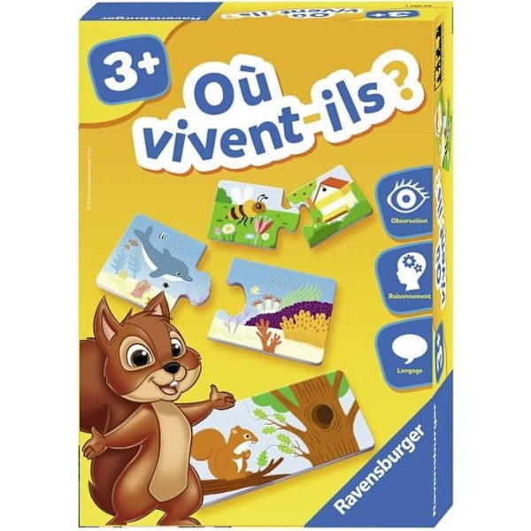Vart bor dem - Pedagogiskt spel - Discoveries of Animals - Ravensburger - Från 3 år Flerfärgad