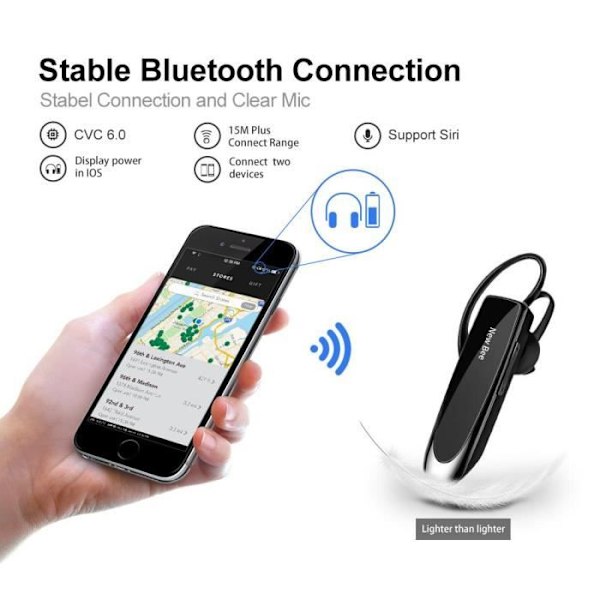 Handsfree Bluetooth-headset, nya Bee trådlösa Bluetooth-hörlurar med mikrofon 60 Days Standby-hörlurar med mikrofon Svart