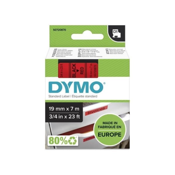 DYMO LabelManager tejpkassett D1 19mm x 7m Svart/Röd (kompatibel med LabelManager och LabelWriter Duo)