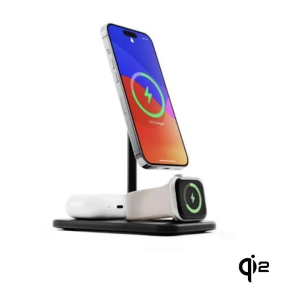 Trådlös Qi2 3-i-1-laddare Modell HiRise 3 Deluxe Kompatibel med MagSafe Twelve South Svart Svart