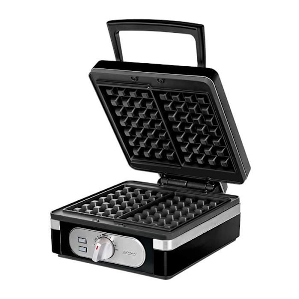 MPM MGO-24 Professionell våffelbryggare för 2 tjocka belgiska våfflor, non-stick tallrikar, automatisk temperatur, svart, 1400W